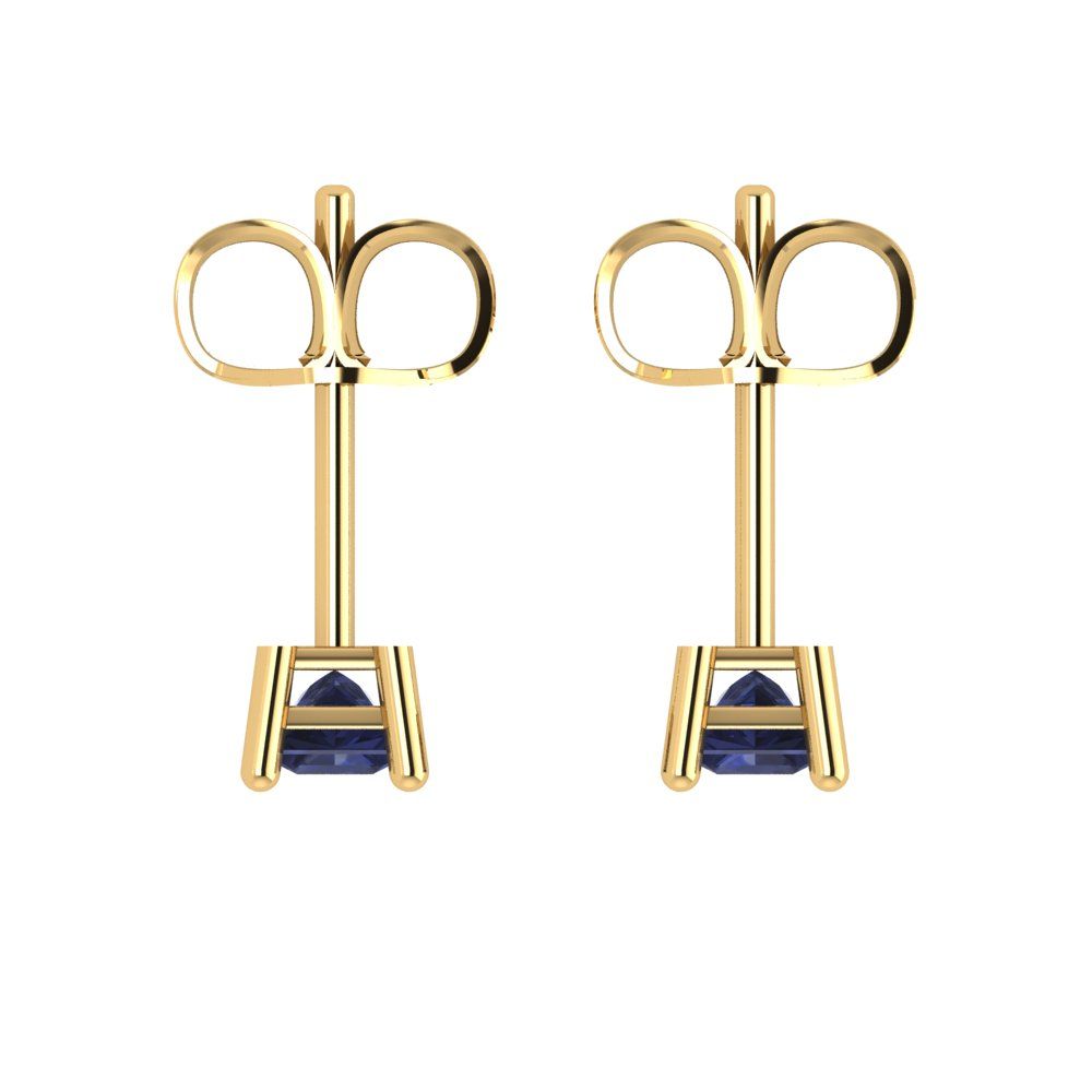 0.5 ctw Blue Sapphire Studs Earrings | 3.5mm Princess Cut White Gold Push back | September Birthstone