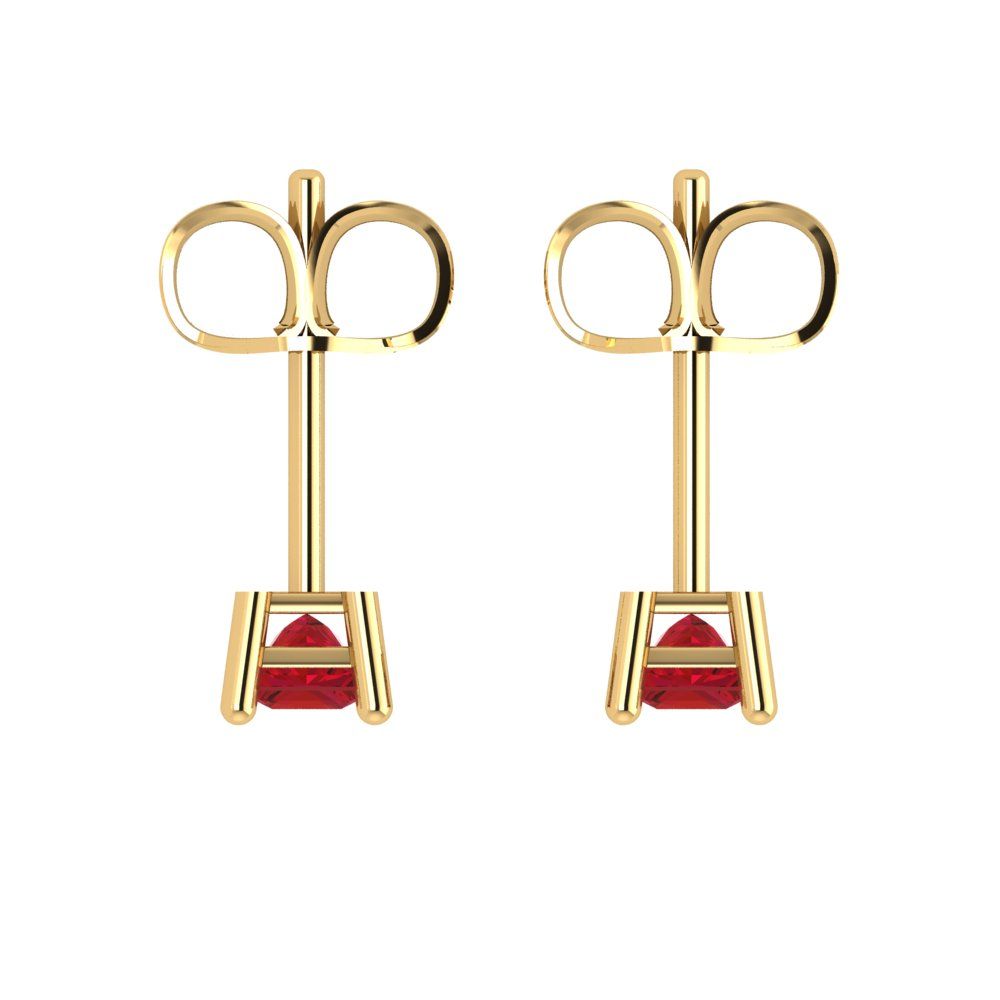 0.5 ctw Ruby Studs Earrings | 3.5mm Princess Cut White Gold Push back | July Birthstone