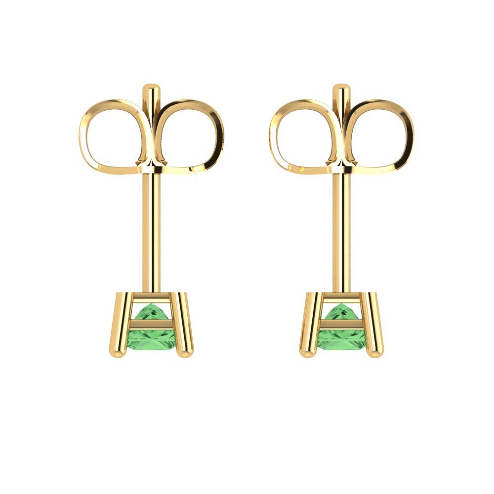 0.5 ctw Green Zirconia Studs Earrings | 3.5mm Princess Cut White Gold Push back | April Birthstone