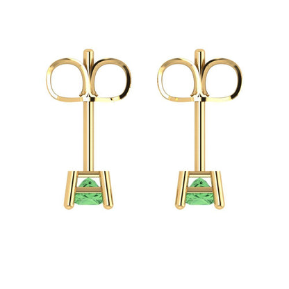 0.5 ctw Green Zirconia Studs Earrings | 3.5mm Princess Cut White Gold Push back | April Birthstone