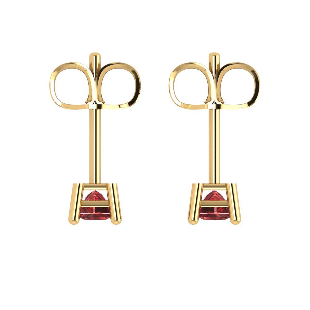 0.5 ctw Garnet Studs Earrings | 3.5mm Princess Cut White Gold Push back | January Birthstone