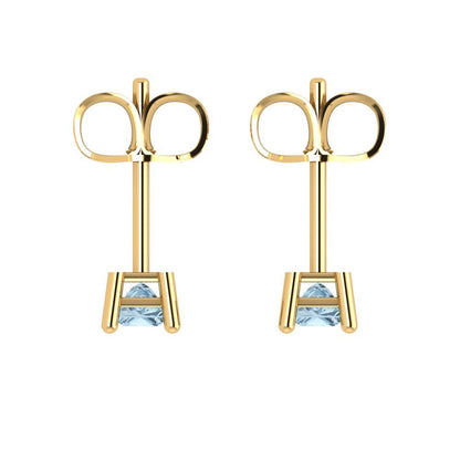 0.5cttw Princess Cut Natural Aquamarine Gold-Plated 925 Silver Push Back Stud Earrings