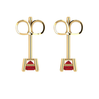 0.5cttw Princess Cut Simulated Ruby Gold-Plated 925 Silver Push Back Stud Earrings