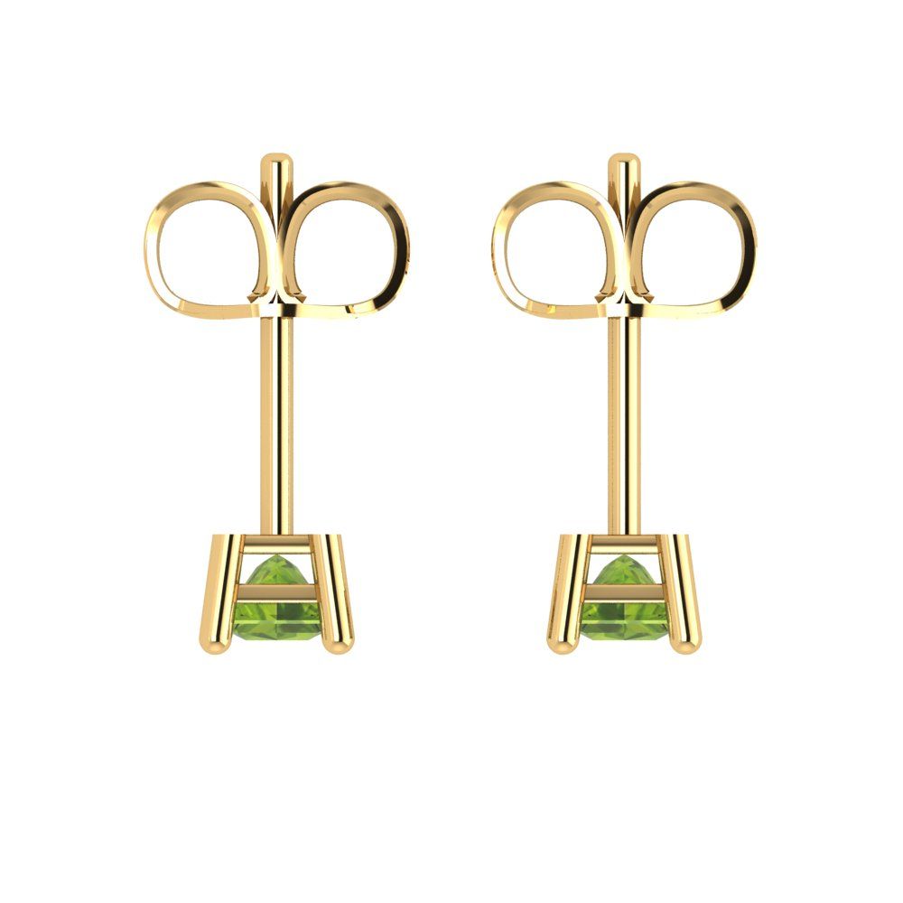 0.5 ctw Peridot Studs Earrings | 3.5mm Princess Cut White Gold Push back | August Birthstone
