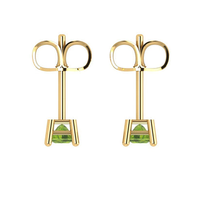 0.5 ctw Peridot Studs Earrings | 3.5mm Princess Cut White Gold Push back | August Birthstone