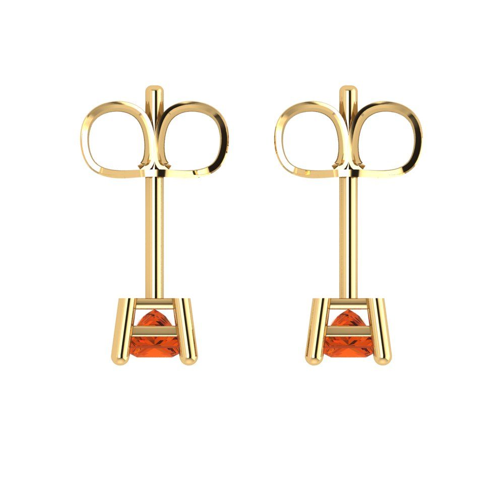 0.5 ctw Red Zirconia Studs Earrings | 3.5mm Princess Cut White Gold Push back | April Birthstone