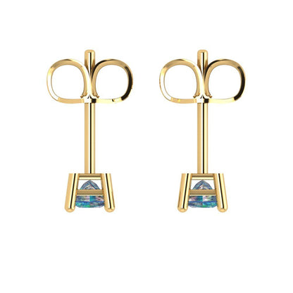 0.5 ctw Blue Moissanite Studs Earrings | 3.5mm Princess Cut White Gold Push back | April Birthstone