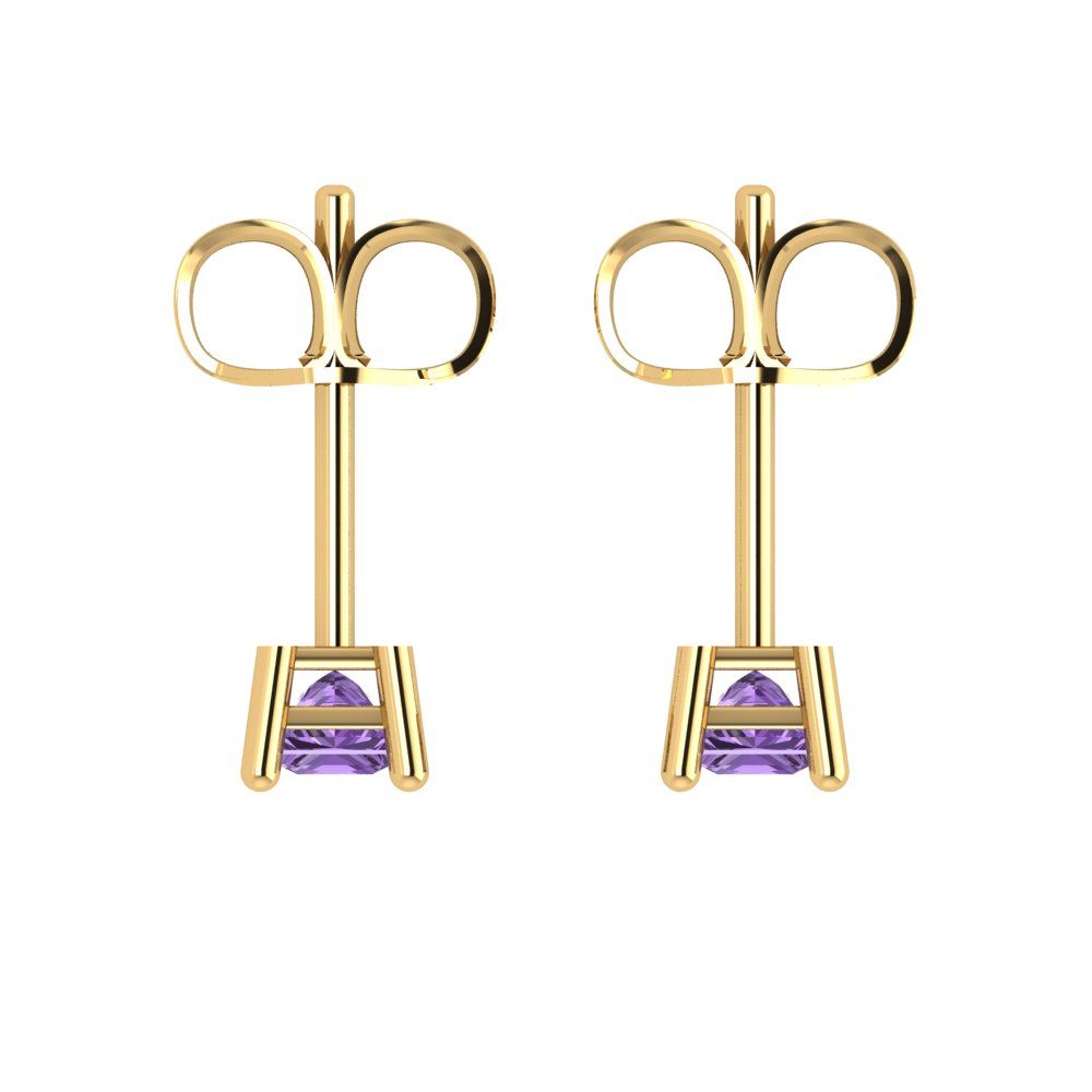 0.5cttw Princess Cut Simulated Alexandrite Gold-Plated 925 Silver Push Back Stud Earrings
