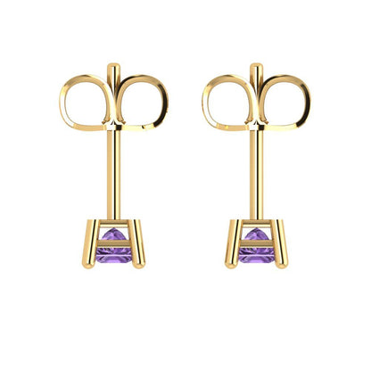 0.5cttw Princess Cut Simulated Alexandrite Gold-Plated 925 Silver Push Back Stud Earrings