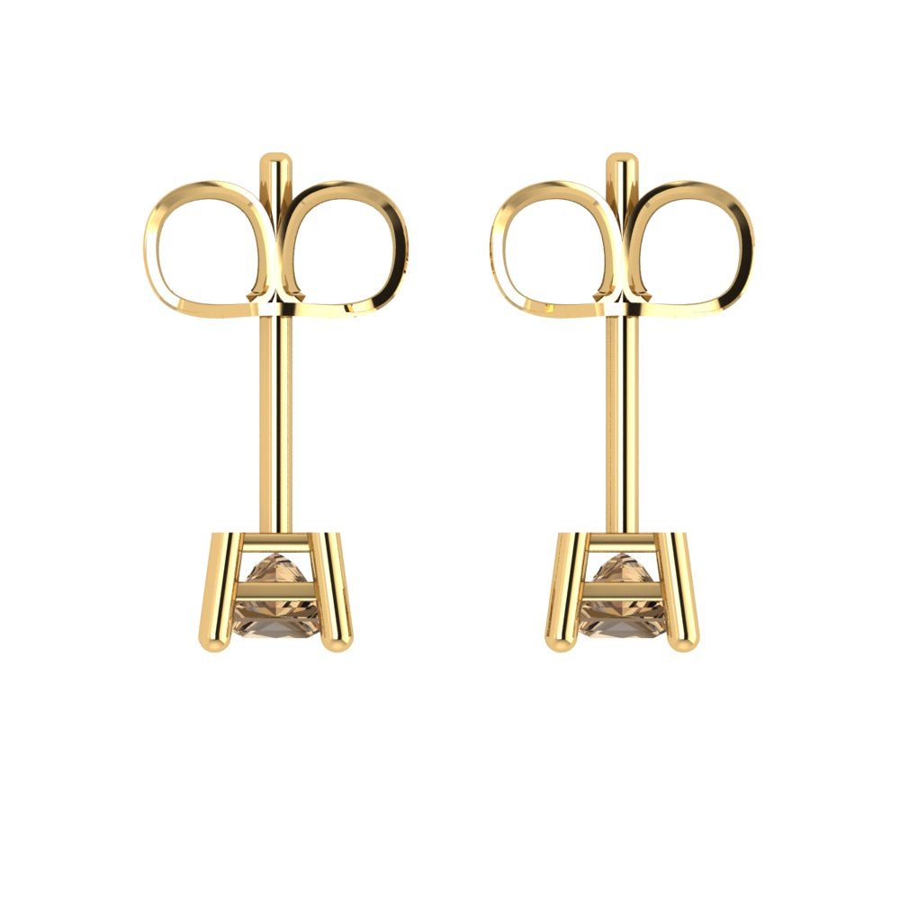 0.5 ctw Champagne Studs Earrings | 3.5mm Princess Cut White Gold Push back | April Birthstone