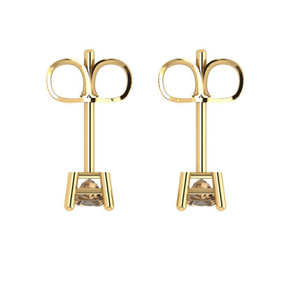 0.5 ctw Champagne Studs Earrings | 3.5mm Princess Cut White Gold Push back | April Birthstone