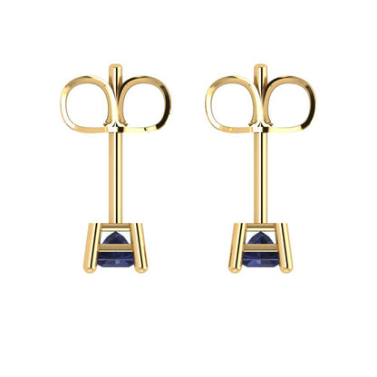 0.5cttw Princess Cut Simulated Blue Sapphire Gold-Plated 925 Silver Push Back Stud Earrings