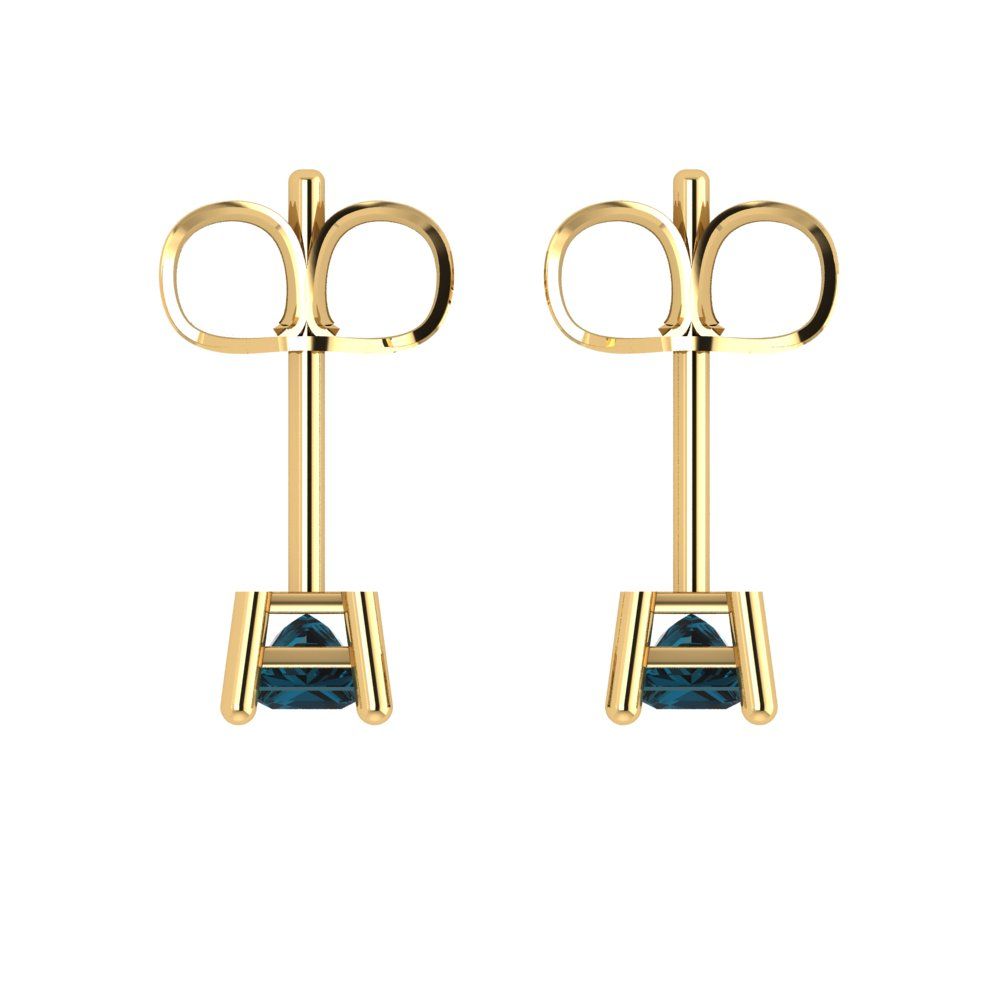 0.5cttw Princess Cut Natural London Blue Topaz Gold-Plated 925 Silver Push Back Stud Earrings