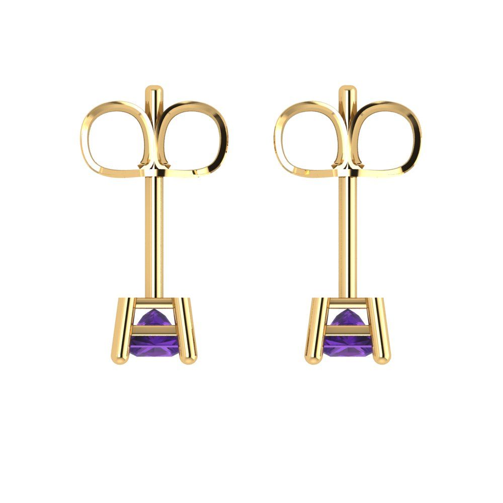 0.5 ctw Amethyst Studs Earrings | 3.5mm Princess Cut White Gold Push back | February Birthstone
