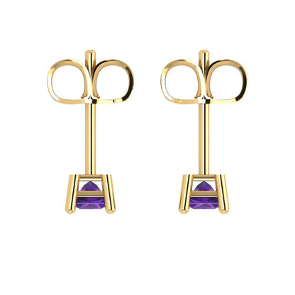 0.5 ctw Amethyst Studs Earrings | 3.5mm Princess Cut White Gold Push back | February Birthstone