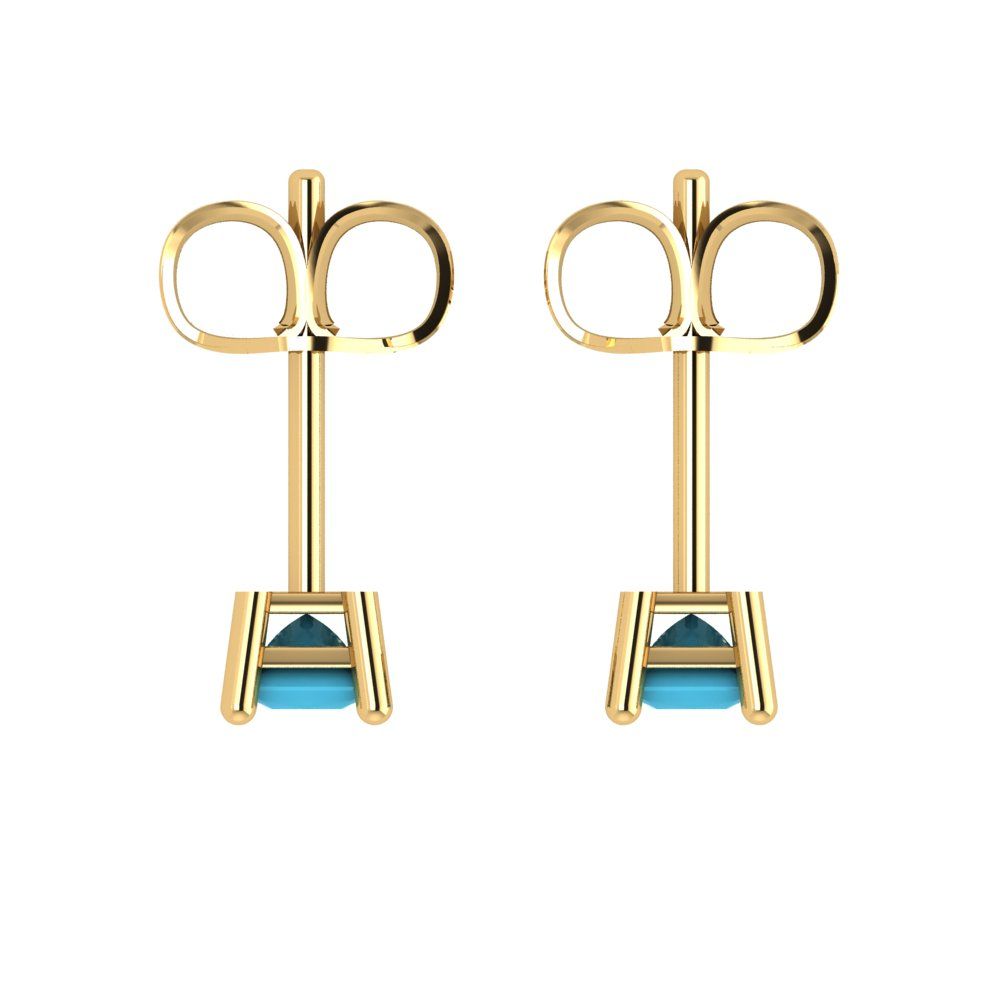 0.5cttw Princess Cut Simulated Turquoise Gold-Plated 925 Silver Push Back Stud Earrings