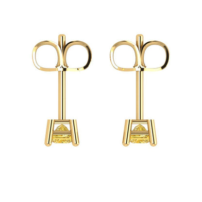 0.5 ctw Citrine Studs Earrings | 3.5mm Princess Cut White Gold Push back | November Birthstone