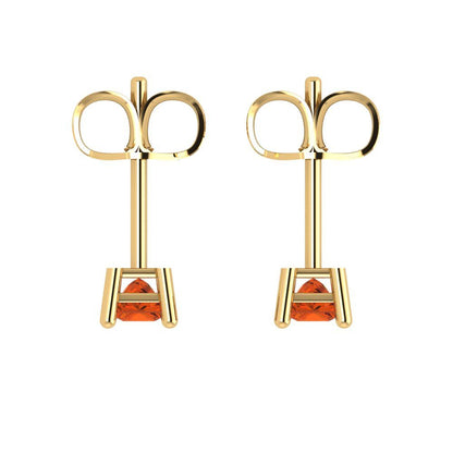 0.5cttw Princess Cut Simulated Red Diamond Gold-Plated 925 Silver Push Back Stud Earrings