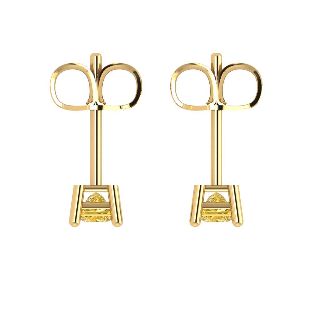 0.5cttw Princess Cut Natural Citrine Gold-Plated 925 Silver Push Back Stud Earrings