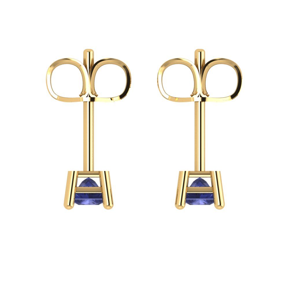0.5 ctw Tanzanite Studs Earrings | 3.5mm Princess Cut White Gold Push back | December Birthstone