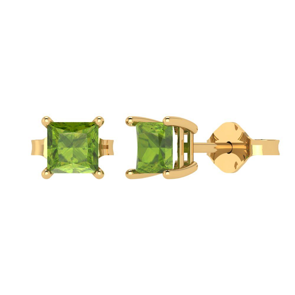 1cttw Princess Cut Natural Peridot Gold-Plated 925 Silver Push Back Stud Earrings