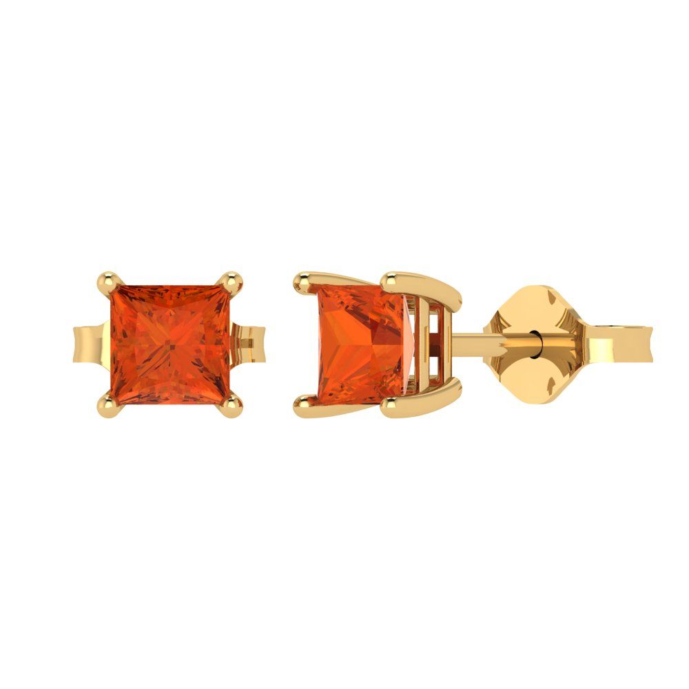 1 ctw Red Zirconia Studs Earrings | 4.5mm Princess Cut White Gold Push back | April Birthstone