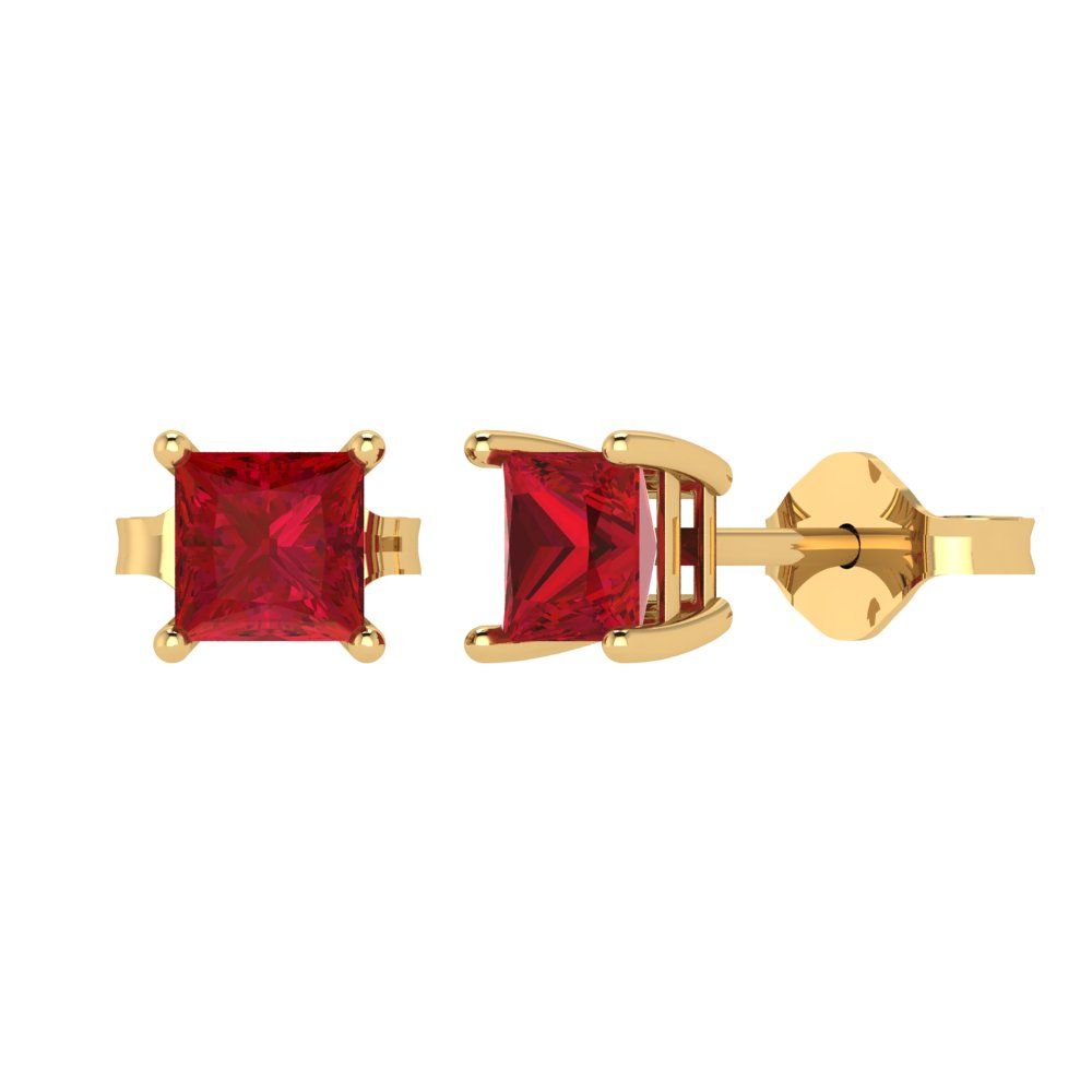 1 ctw Ruby Studs Earrings | 4.5mm Princess Cut White Gold Push back | July Birthstone