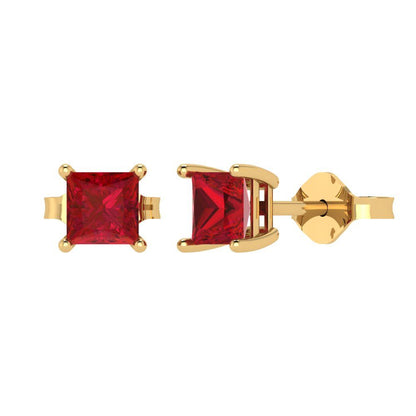 1 ctw Ruby Studs Earrings | 4.5mm Princess Cut White Gold Push back | July Birthstone