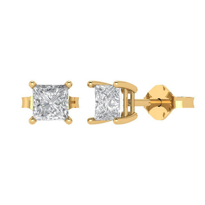 1 ctw Moissanite Studs Earrings | 4.5mm Princess Cut White Gold Push back | April Birthstone