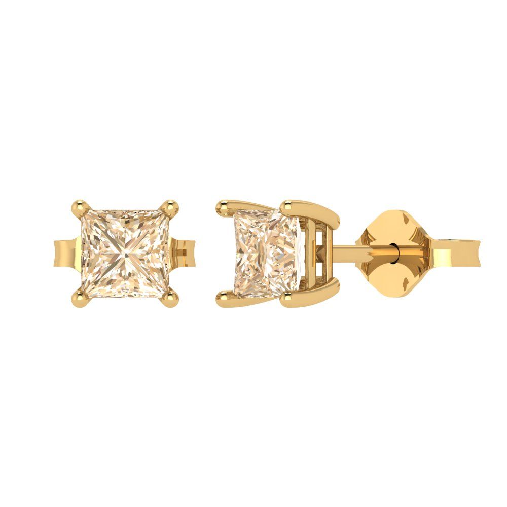 1 ctw Morganite Studs Earrings | 4.5mm Princess Cut White Gold Push back | February Birthstone