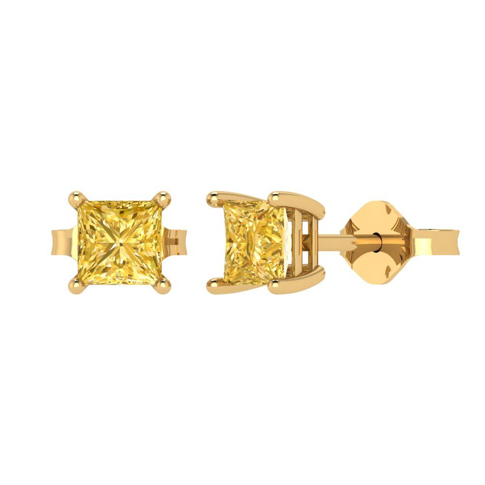 1 ctw Citrine Studs Earrings | 4.5mm Princess Cut White Gold Push back | November Birthstone