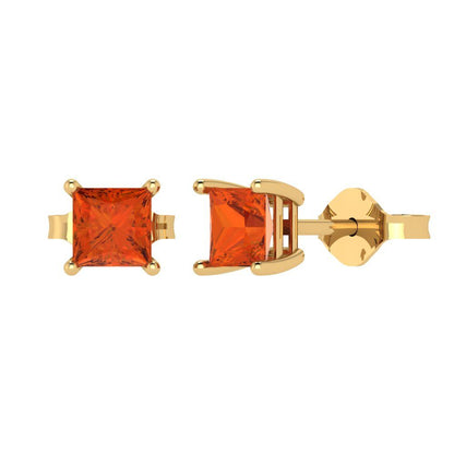 1cttw Princess Cut Simulated Red Diamond Gold-Plated 925 Silver Push Back Stud Earrings