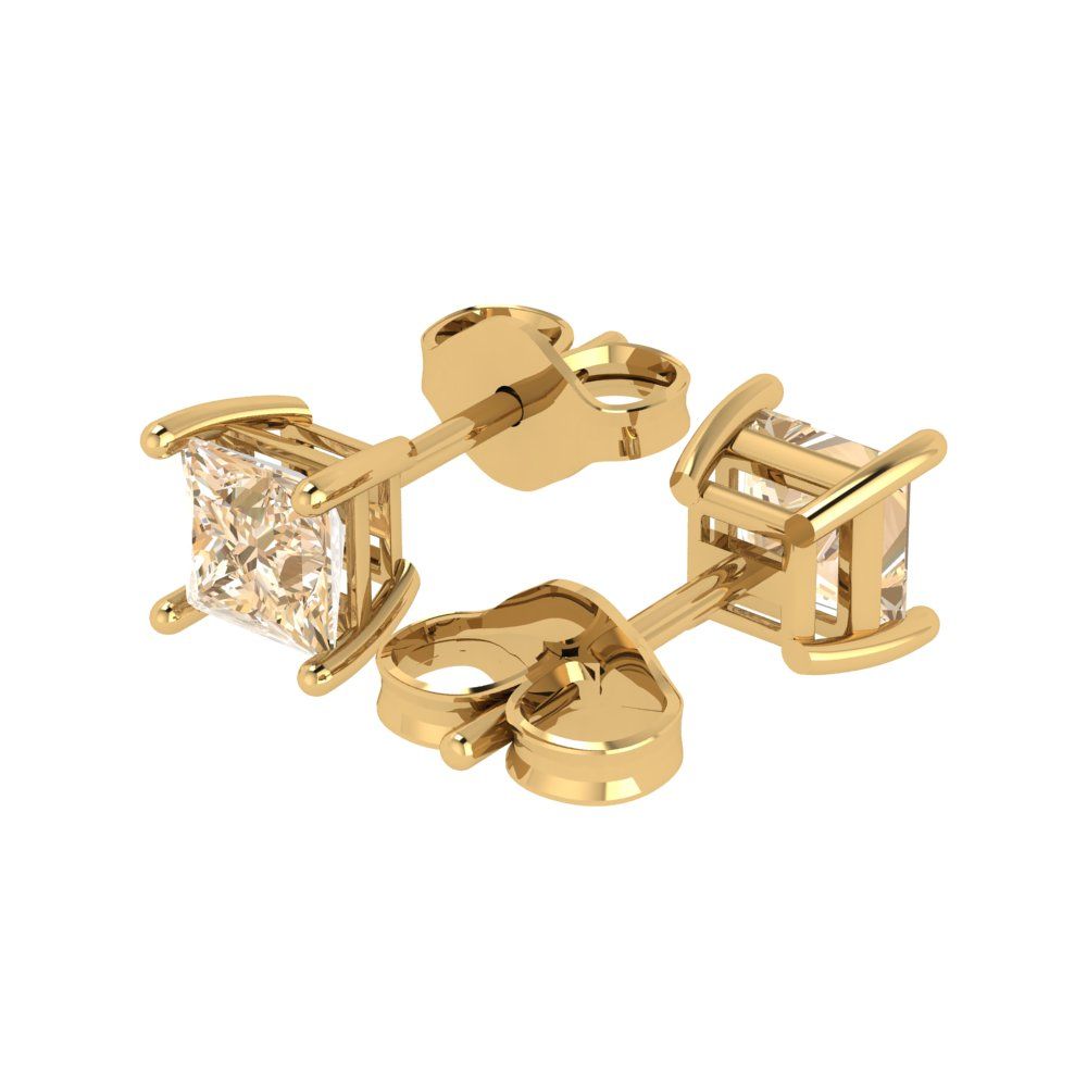 1 ctw Morganite Studs Earrings | 4.5mm Princess Cut White Gold Push back | February Birthstone