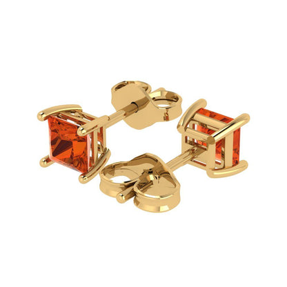 1cttw Princess Cut Simulated Red Diamond Gold-Plated 925 Silver Push Back Stud Earrings