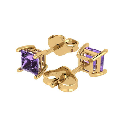1 ctw Alexandrite Studs Earrings | 4.5mm Princess Cut White Gold Push back | June Birthstone