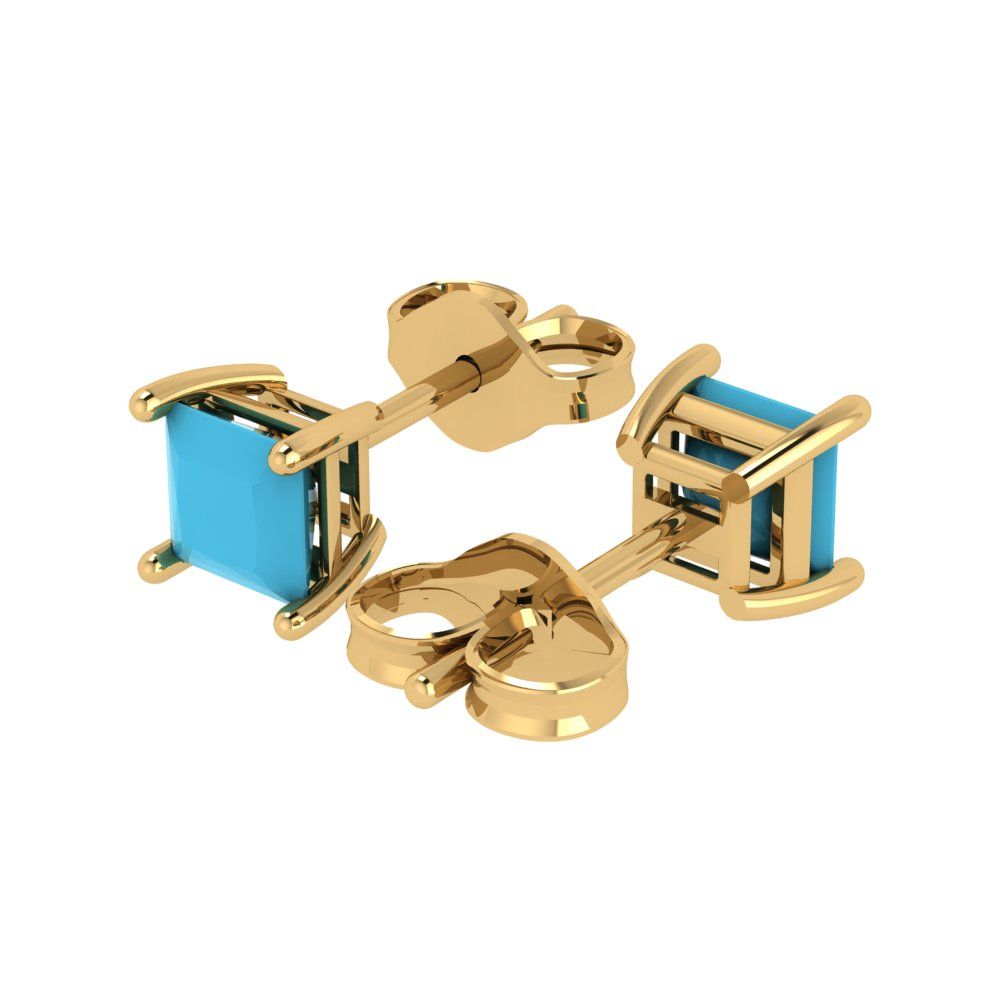 1cttw Princess Cut Simulated Turquoise Gold-Plated 925 Silver Push Back Stud Earrings