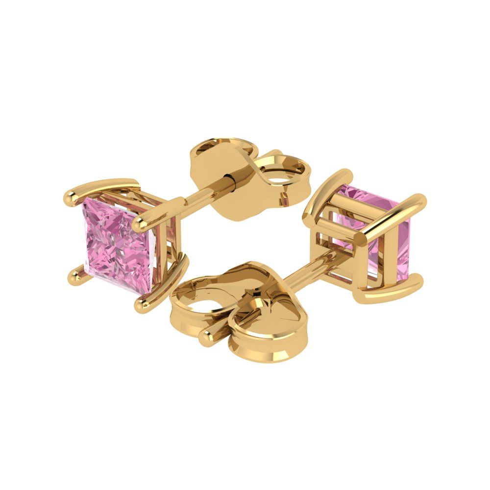 1cttw Princess Cut Simulated Pink Diamond Gold-Plated 925 Silver Push Back Stud Earrings
