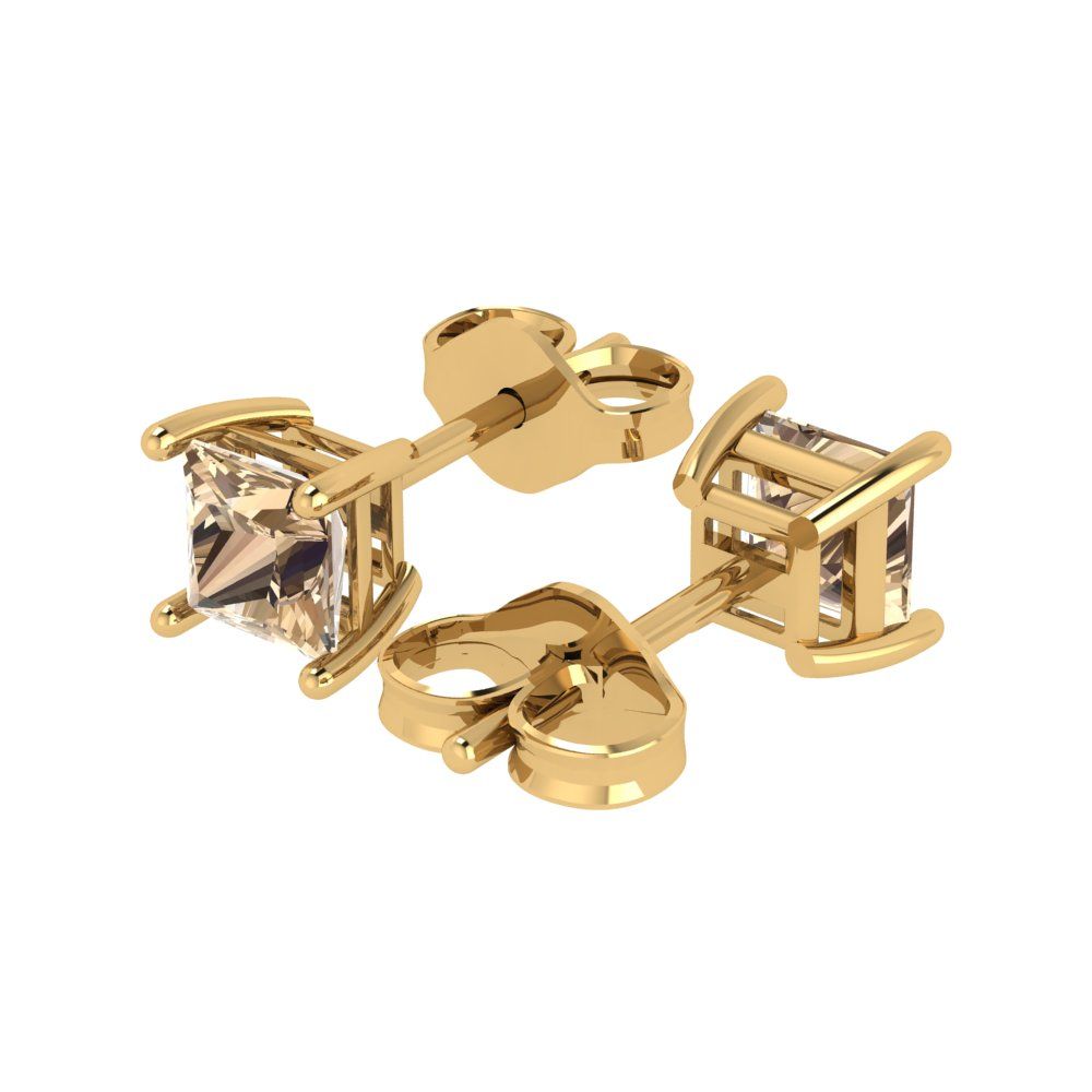 1cttw Princess Cut Yellow Moissanite Gold-Plated 925 Silver Push Back Stud Earrings