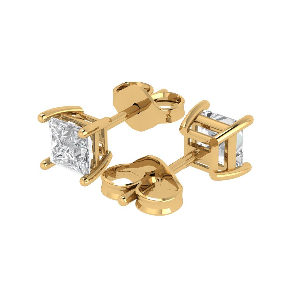 1cttw Princess Cut Moissanite Gold-Plated 925 Silver Push Back Stud Earrings