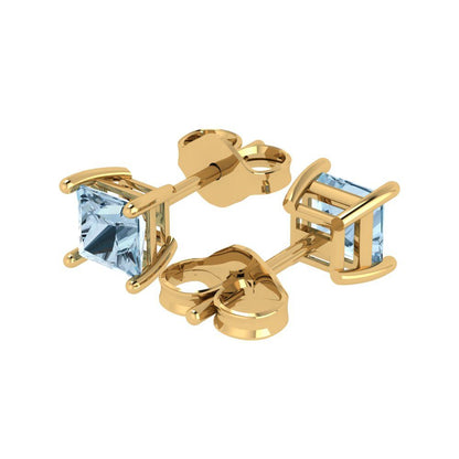 1cttw Princess Cut Simulated Blue Diamond Gold-Plated 925 Silver Push Back Stud Earrings