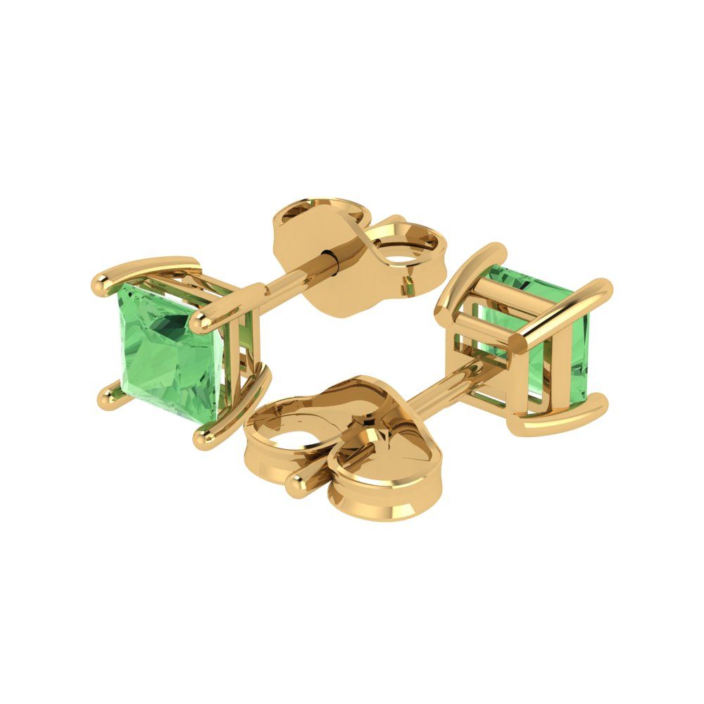 1 ctw Green Zirconia Studs Earrings | 4.5mm Princess Cut White Gold Push back | April Birthstone