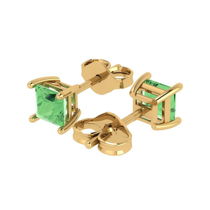 1 ctw Green Zirconia Studs Earrings | 4.5mm Princess Cut White Gold Push back | April Birthstone