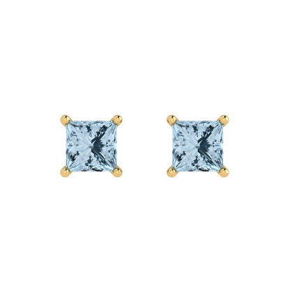 1 ctw Swiss Blue Topaz Studs Earrings | 4.5mm Princess Cut White Gold Push back | December Birthstone