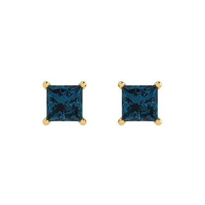 1cttw Princess Cut Natural London Blue Topaz Gold-Plated 925 Silver Push Back Stud Earrings