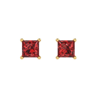 1 ctw Garnet Studs Earrings | 4.5mm Princess Cut White Gold Push back | January Birthstone