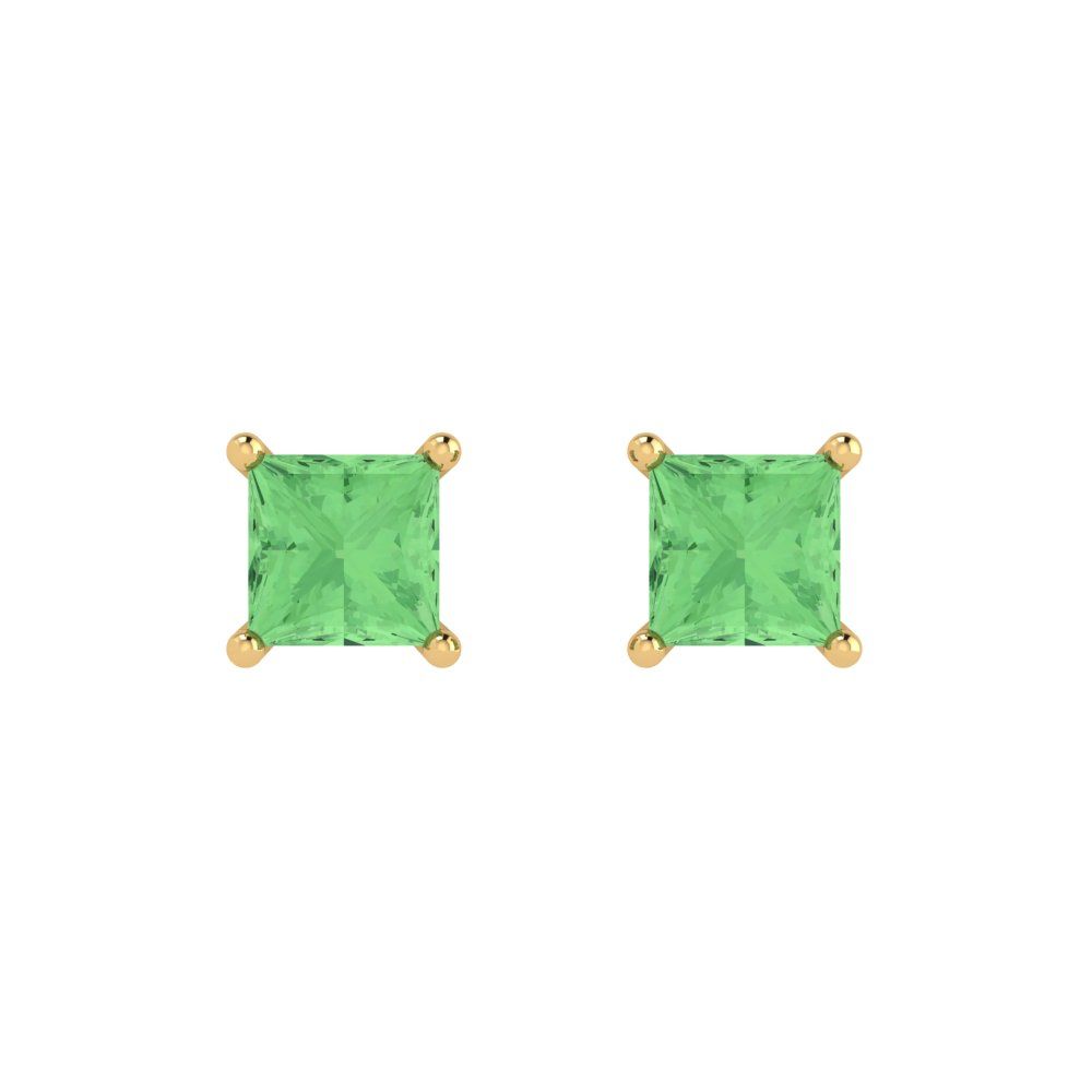 1 ctw Green Zirconia Studs Earrings | 4.5mm Princess Cut White Gold Push back | April Birthstone