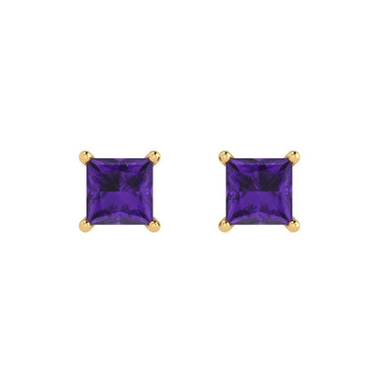 1 ctw Amethyst Studs Earrings | 4.5mm Princess Cut White Gold Push back | February Birthstone