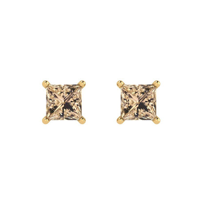 1cttw Princess Cut Yellow Moissanite Gold-Plated 925 Silver Push Back Stud Earrings
