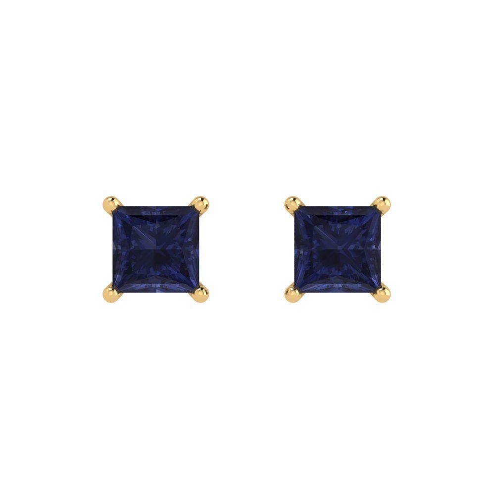1 ctw Blue Sapphire Studs Earrings | 4.5mm Princess Cut White Gold Push back | September Birthstone