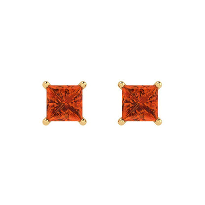 1 ctw Red Zirconia Studs Earrings | 4.5mm Princess Cut White Gold Push back | April Birthstone